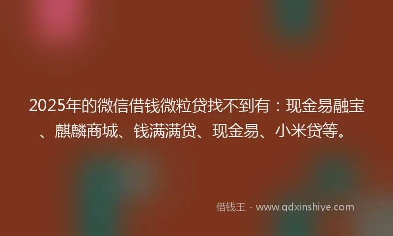 2025年的微信借钱微粒贷找不到有：现金易融宝、麒麟商城、钱满满贷、现金易、小米贷等。