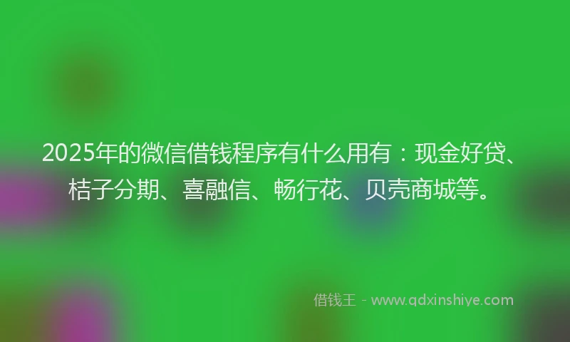 2025年的微信借钱程序有什么用有：现金好贷、桔子分期、喜融信、畅行花、贝壳商城等。