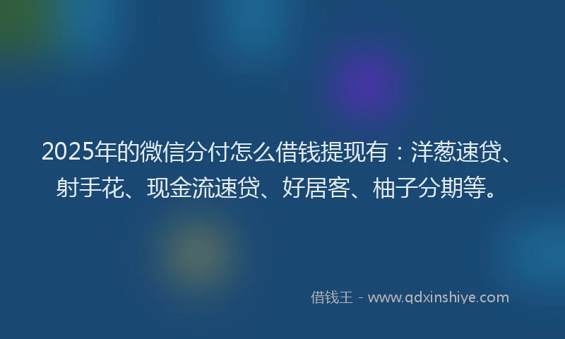 2025年的微信分付怎么借钱提现有：洋葱速贷、射手花、现金流速贷、好居客、柚子分期等。