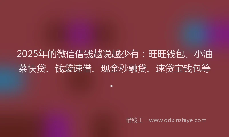 2025年的微信借钱越说越少有：旺旺钱包、小油菜快贷、钱袋速借、现金秒融贷、速贷宝钱包等。