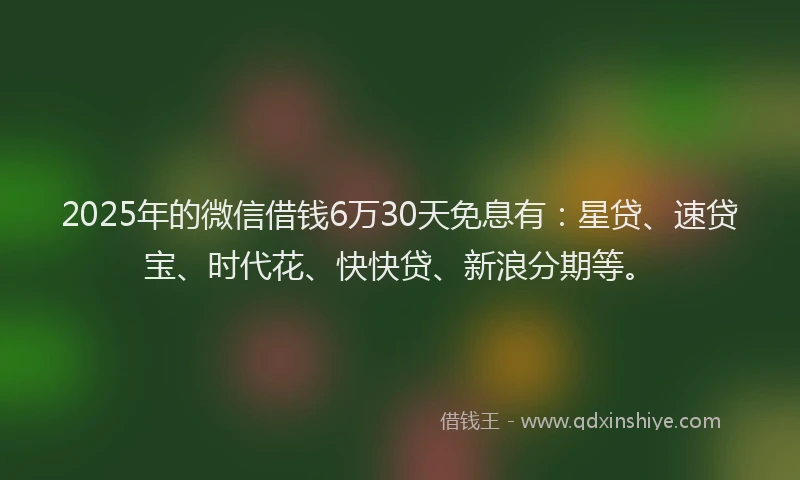 2025年的微信借钱6万30天免息有：星贷、速贷宝、时代花、快快贷、新浪分期等。