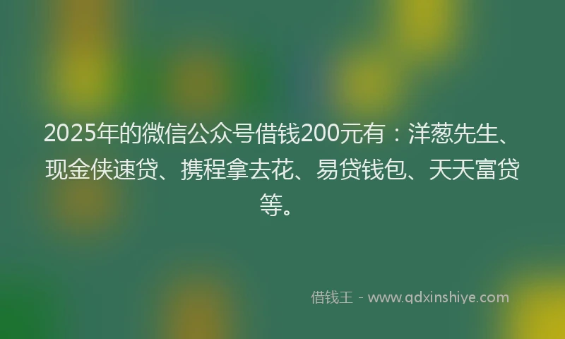 2025年的微信公众号借钱200元有：洋葱先生、现金侠速贷、携程拿去花、易贷钱包、天天富贷等。