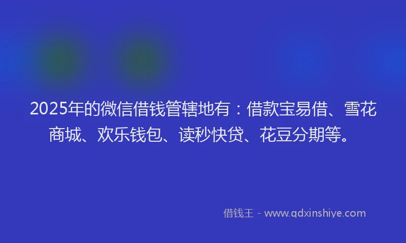 2025年的微信借钱管辖地有：借款宝易借、雪花商城、欢乐钱包、读秒快贷、花豆分期等。