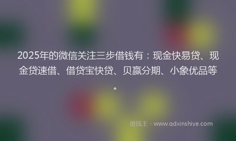 2025年的微信关注三步借钱有：现金快易贷、现金贷速借、借贷宝快贷、贝赢分期、小象优品等。