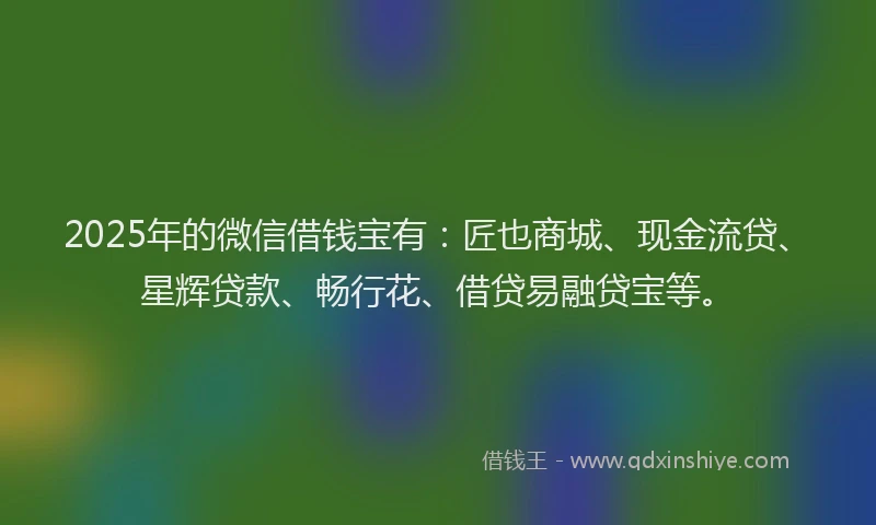 2025年的微信借钱宝有：匠也商城、现金流贷、星辉贷款、畅行花、借贷易融贷宝等。