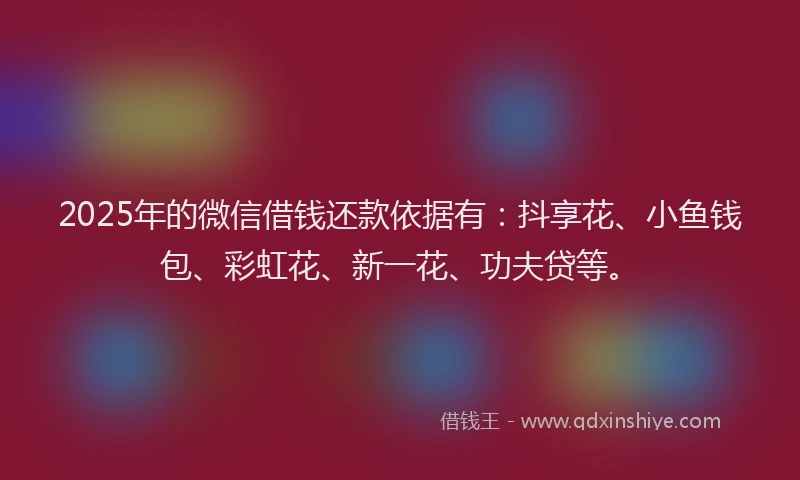 2025年的微信借钱还款依据有：抖享花、小鱼钱包、彩虹花、新一花、功夫贷等。