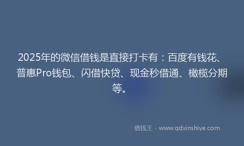 2025年的微信借钱是直接打卡有：百度有钱花、普惠Pro钱包、闪借快贷、现金秒借通、橄榄分期等。