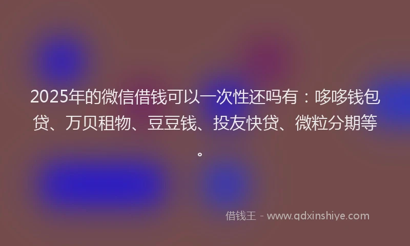 2025年的微信借钱可以一次性还吗有：哆哆钱包贷、万贝租物、豆豆钱、投友快贷、微粒分期等。