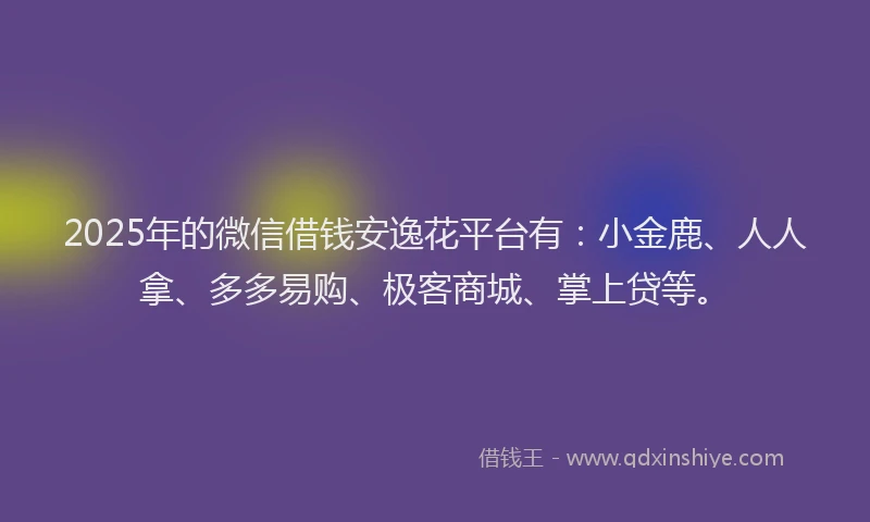 2025年的微信借钱安逸花平台有：小金鹿、人人拿、多多易购、极客商城、掌上贷等。