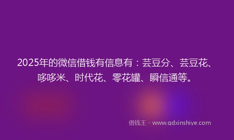 2025年的微信借钱有信息有：芸豆分、芸豆花、哆哆米、时代花、零花罐、瞬信通等。
