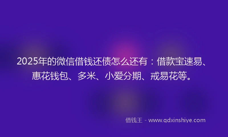 2025年的微信借钱还债怎么还有：借款宝速易、惠花钱包、多米、小爱分期、戒易花等。