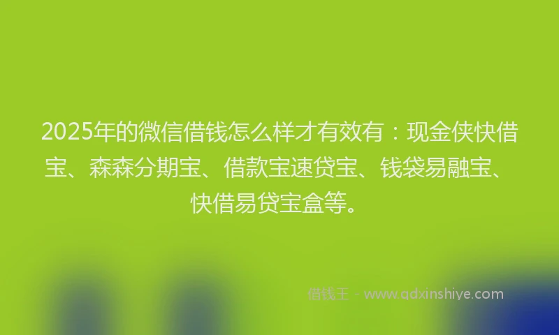 2025年的微信借钱怎么样才有效有：现金侠快借宝、森森分期宝、借款宝速贷宝、钱袋易融宝、快借易贷宝盒等。