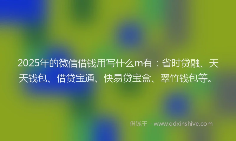 2025年的微信借钱用写什么m有：省时贷融、天天钱包、借贷宝通、快易贷宝盒、翠竹钱包等。