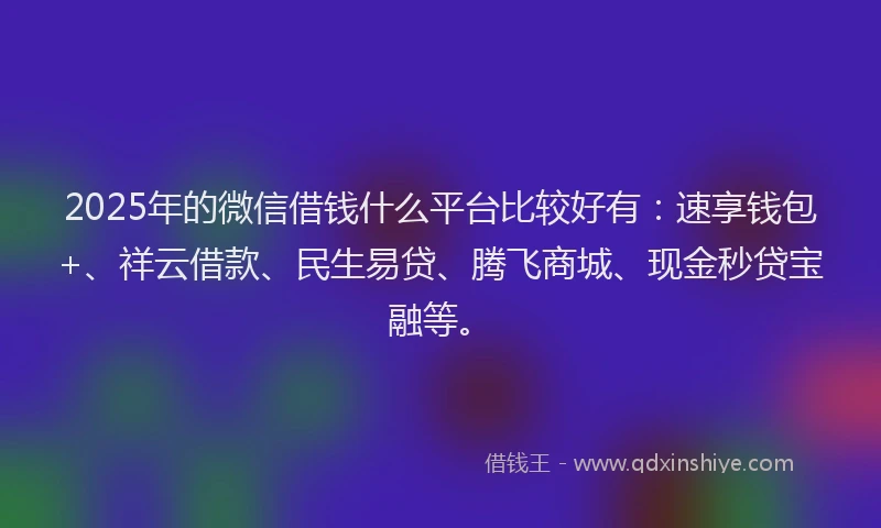 2025年的微信借钱什么平台比较好有：速享钱包+、祥云借款、民生易贷、腾飞商城、现金秒贷宝融等。
