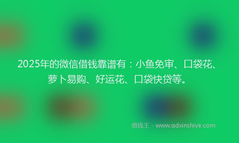 2025年的微信借钱靠谱有：小鱼免审、口袋花、萝卜易购、好运花、口袋快贷等。