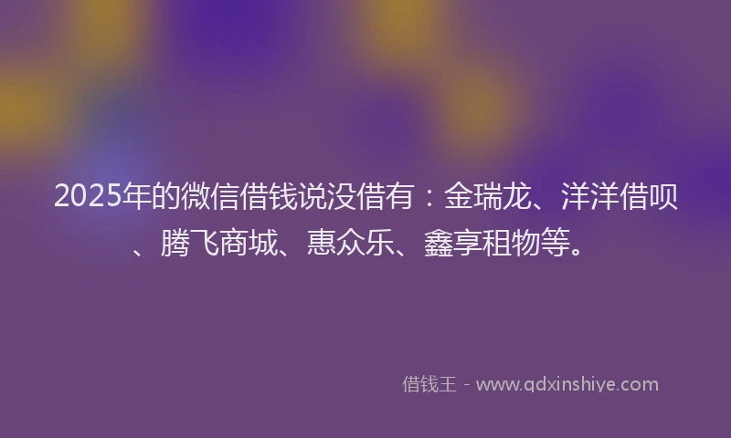 2025年的微信借钱说没借有：金瑞龙、洋洋借呗、腾飞商城、惠众乐、鑫享租物等。