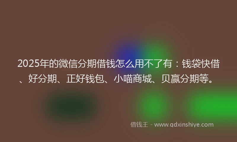 2025年的微信分期借钱怎么用不了有：钱袋快借、好分期、正好钱包、小喵商城、贝赢分期等。