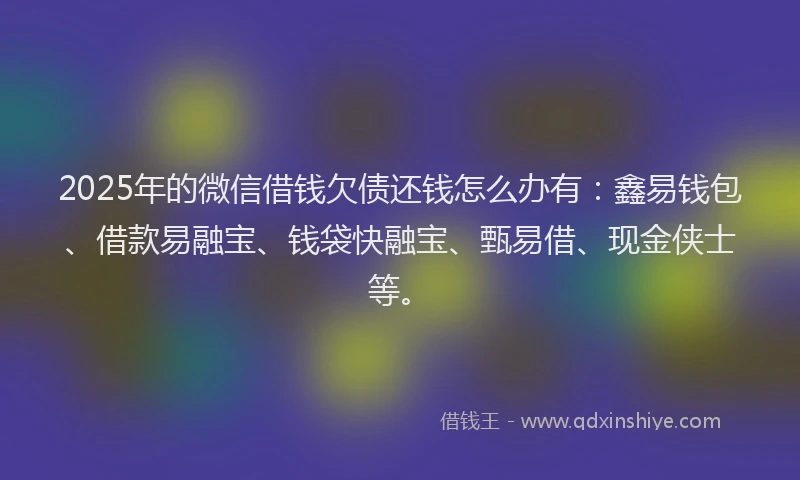 2025年的微信借钱欠债还钱怎么办有：鑫易钱包、借款易融宝、钱袋快融宝、甄易借、现金侠士等。
