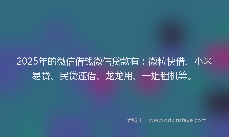 2025年的微信借钱微信贷款有：微粒快借、小米易贷、民贷速借、龙龙用、一姐租机等。