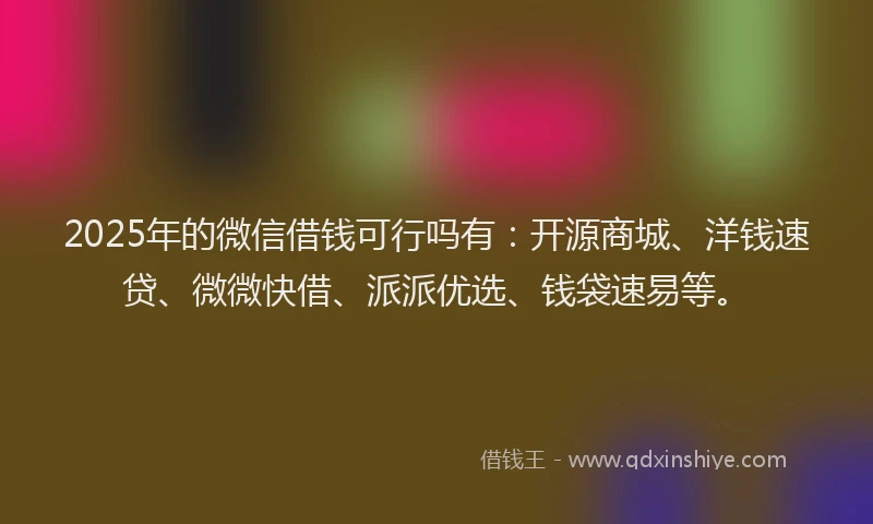 2025年的微信借钱可行吗有：开源商城、洋钱速贷、微微快借、派派优选、钱袋速易等。