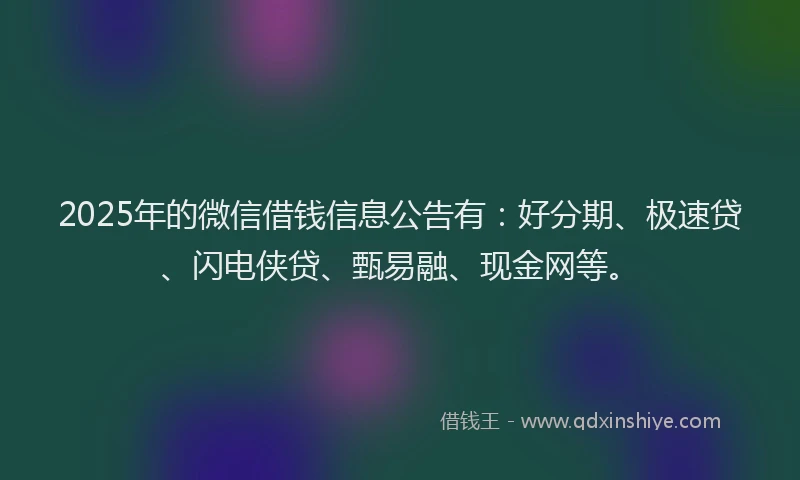 2025年的微信借钱信息公告有：好分期、极速贷、闪电侠贷、甄易融、现金网等。