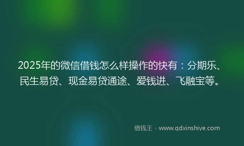 2025年的微信借钱怎么样操作的快有：分期乐、民生易贷、现金易贷通途、爱钱进、飞融宝等。