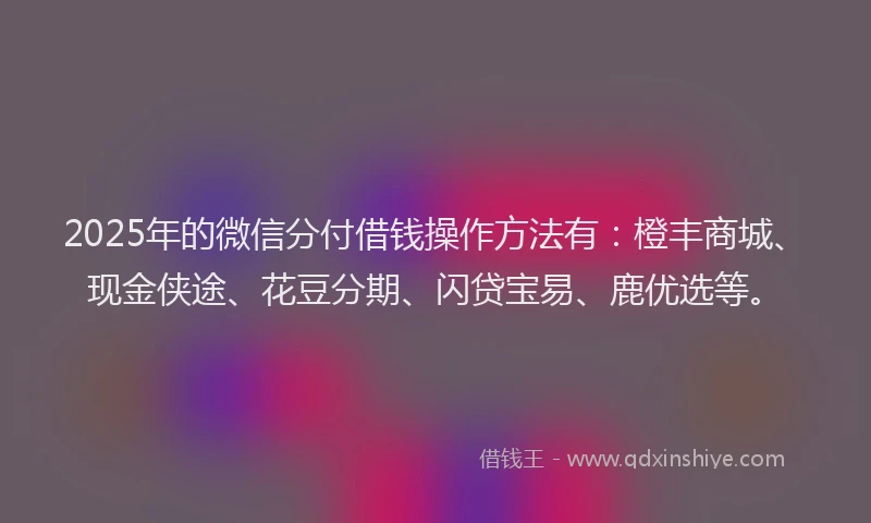 2025年的微信分付借钱操作方法有：橙丰商城、现金侠途、花豆分期、闪贷宝易、鹿优选等。