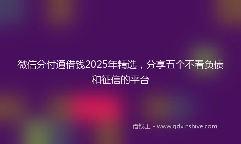 微信分付通借钱2025年精选，分享五个不看负债和征信的平台