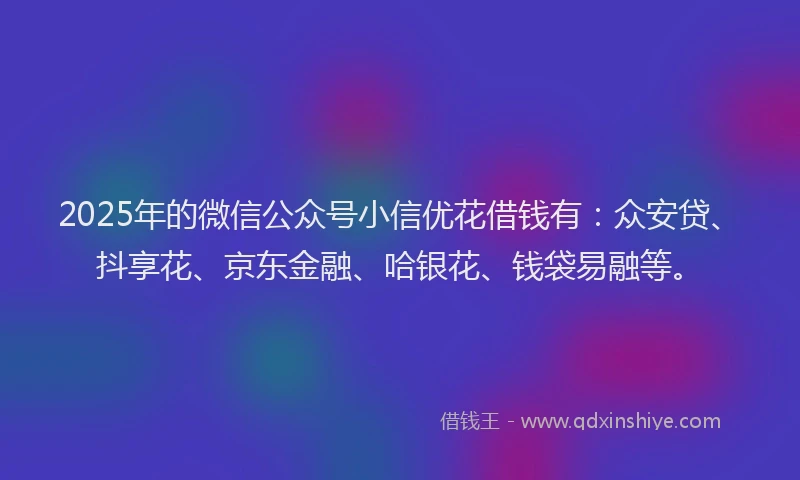 2025年的微信公众号小信优花借钱有：众安贷、抖享花、京东金融、哈银花、钱袋易融等。