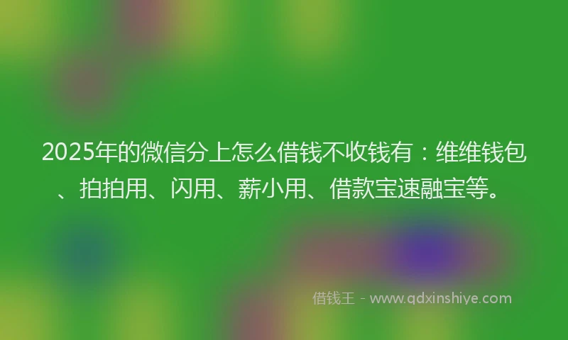 2025年的微信分上怎么借钱不收钱有：维维钱包、拍拍用、闪用、薪小用、借款宝速融宝等。