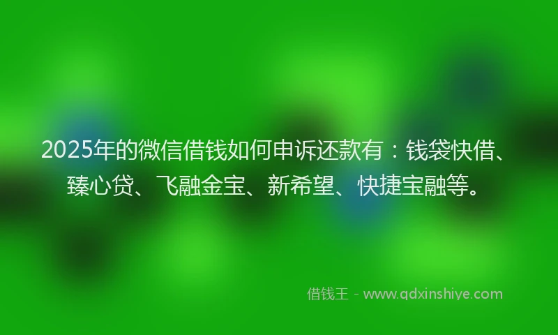 2025年的微信借钱如何申诉还款有：钱袋快借、臻心贷、飞融金宝、新希望、快捷宝融等。