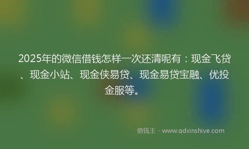 2025年的微信借钱怎样一次还清呢有：现金飞贷、现金小站、现金侠易贷、现金易贷宝融、优投金服等。