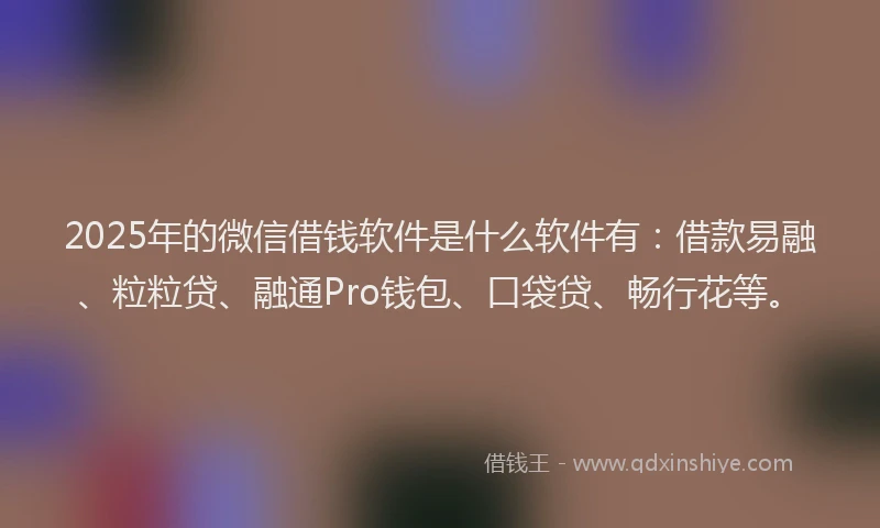 2025年的微信借钱软件是什么软件有：借款易融、粒粒贷、融通Pro钱包、口袋贷、畅行花等。