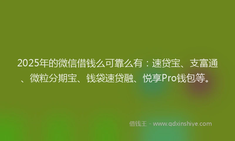 2025年的微信借钱么可靠么有：速贷宝、支富通、微粒分期宝、钱袋速贷融、悦享Pro钱包等。