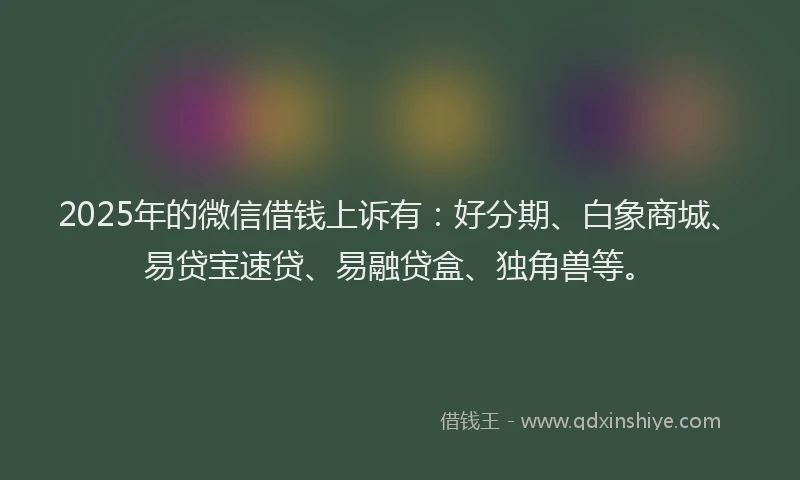 2025年的微信借钱上诉有：好分期、白象商城、易贷宝速贷、易融贷盒、独角兽等。