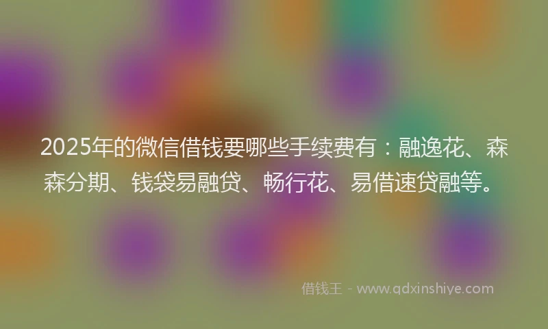 2025年的微信借钱要哪些手续费有：融逸花、森森分期、钱袋易融贷、畅行花、易借速贷融等。