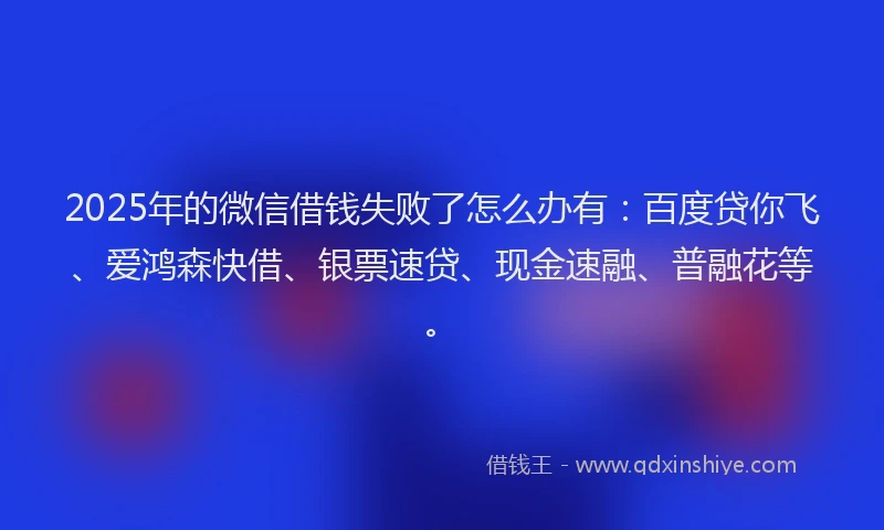 2025年的微信借钱失败了怎么办有：百度贷你飞、爱鸿森快借、银票速贷、现金速融、普融花等。