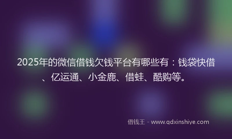 2025年的微信借钱欠钱平台有哪些有：钱袋快借、亿运通、小金鹿、借蛙、酷购等。