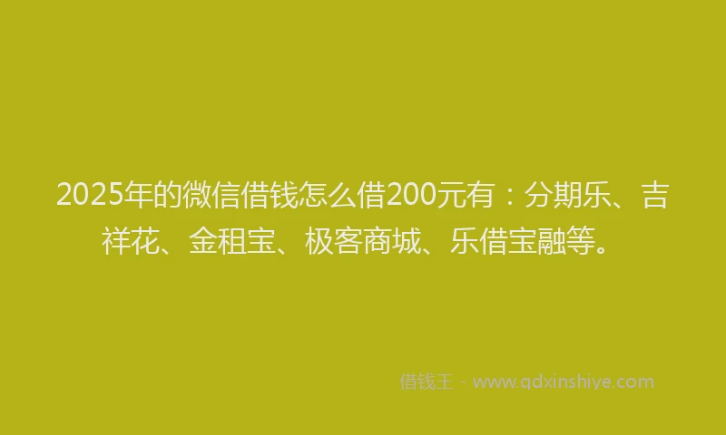 2025年的微信借钱怎么借200元有：分期乐、吉祥花、金租宝、极客商城、乐借宝融等。