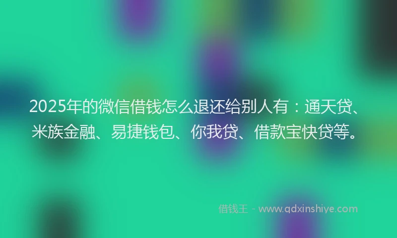 2025年的微信借钱怎么退还给别人有：通天贷、米族金融、易捷钱包、你我贷、借款宝快贷等。