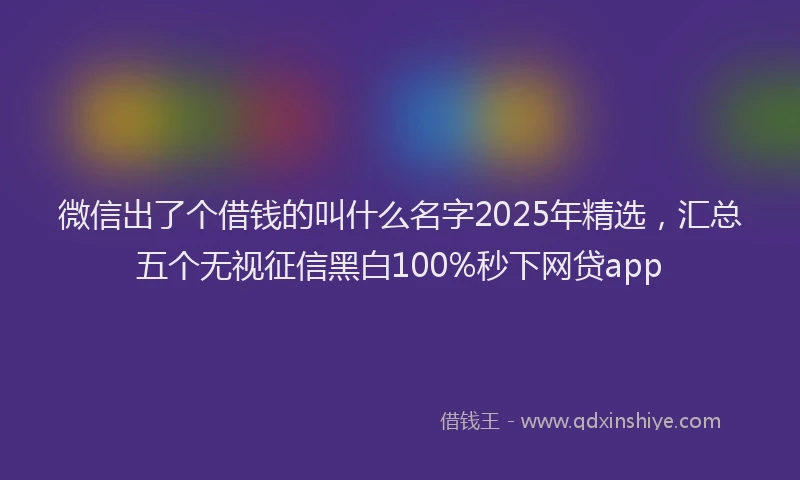 微信出了个借钱的叫什么名字2025年精选，汇总五个无视征信黑白100%秒下网贷app