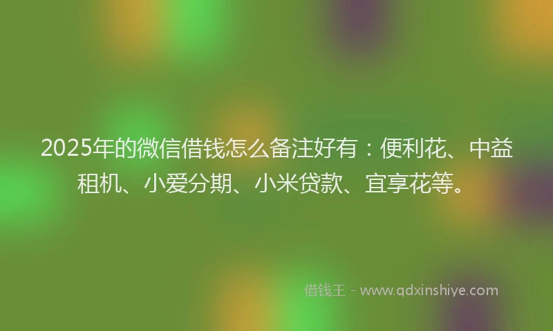 2025年的微信借钱怎么备注好有：便利花、中益租机、小爱分期、小米贷款、宜享花等。
