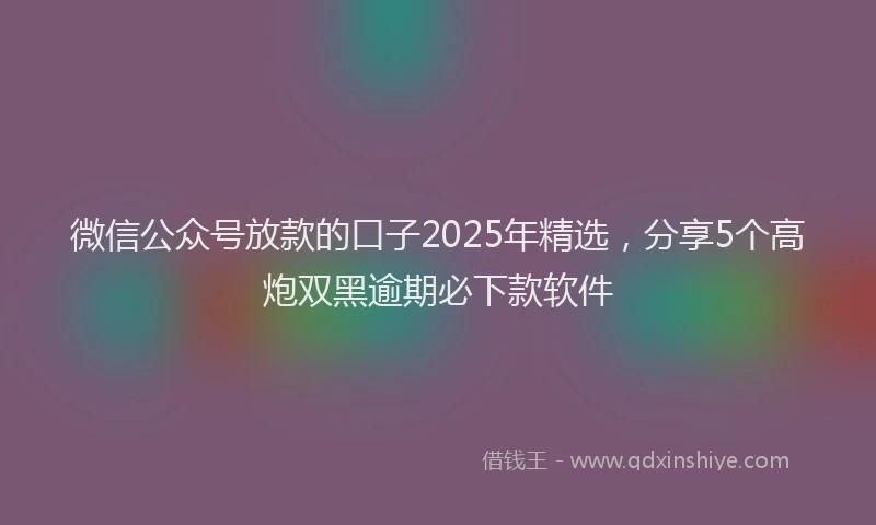 微信公众号放款的口子2025年精选，分享5个高炮双黑逾期必下款软件