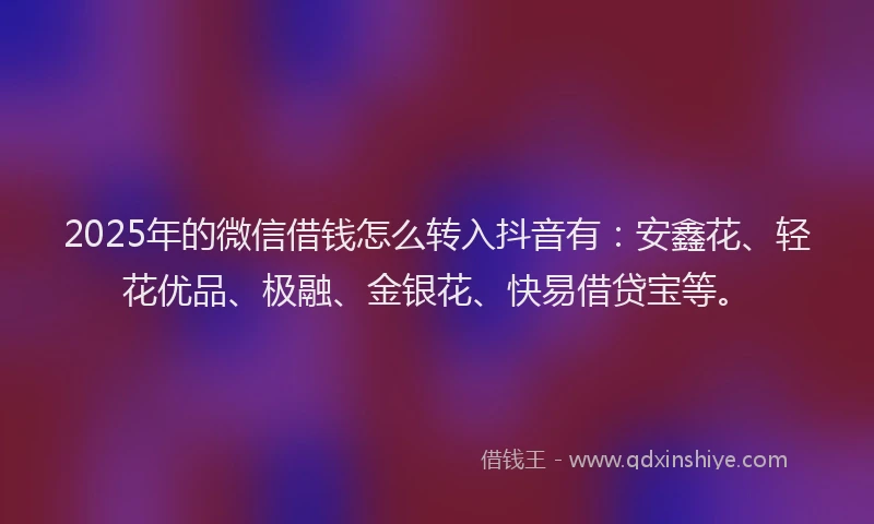 2025年的微信借钱怎么转入抖音有：安鑫花、轻花优品、极融、金银花、快易借贷宝等。