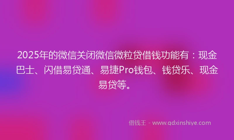 2025年的微信关闭微信微粒贷借钱功能有：现金巴士、闪借易贷通、易捷Pro钱包、钱贷乐、现金易贷等。