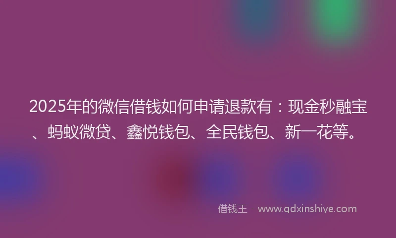 2025年的微信借钱如何申请退款有：现金秒融宝、蚂蚁微贷、鑫悦钱包、全民钱包、新一花等。