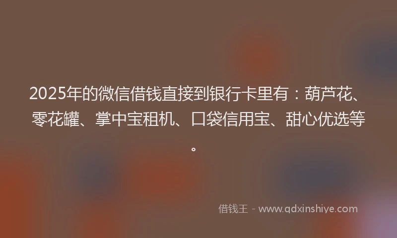 2025年的微信借钱直接到银行卡里有：葫芦花、零花罐、掌中宝租机、口袋信用宝、甜心优选等。