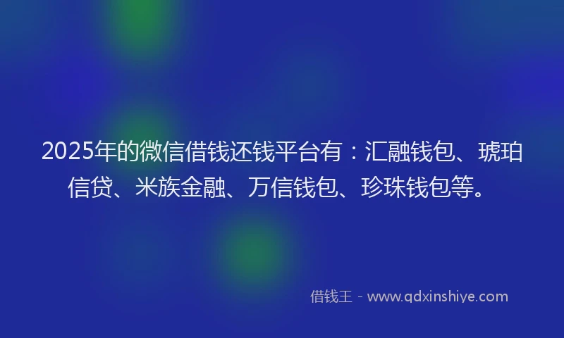 2025年的微信借钱还钱平台有：汇融钱包、琥珀信贷、米族金融、万信钱包、珍珠钱包等。