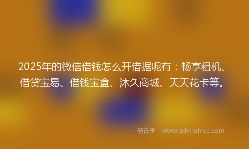 2025年的微信借钱怎么开借据呢有：畅享租机、借贷宝易、借钱宝盒、沐久商城、天天花卡等。