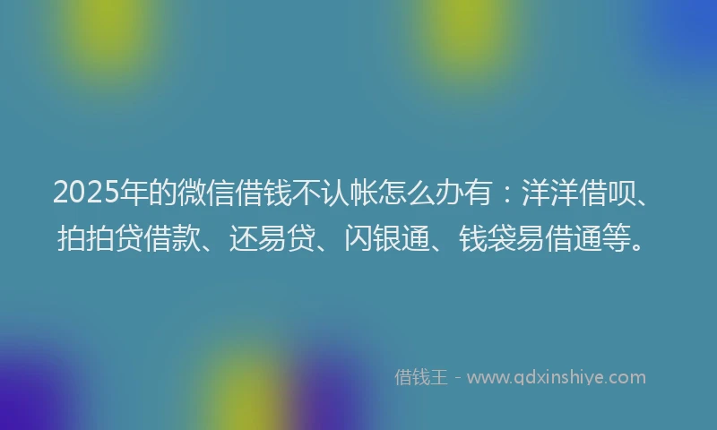 2025年的微信借钱不认帐怎么办有：洋洋借呗、拍拍贷借款、还易贷、闪银通、钱袋易借通等。